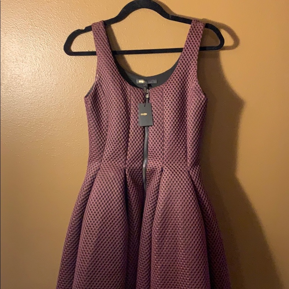 NWT Maje Purple Fit Flare Midi Cocktail Wedding Guest Dress Size 1